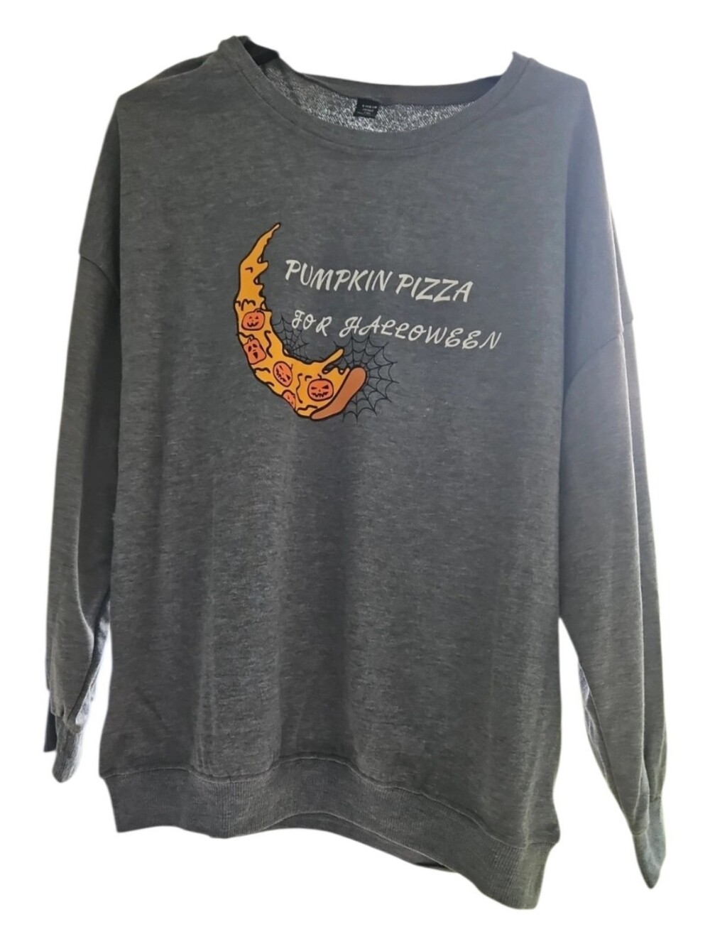 NWOT SHEIN Curve 1X Pumpkin Pizza Graphic Sweatshirt Gray Fall Halloween Cozy